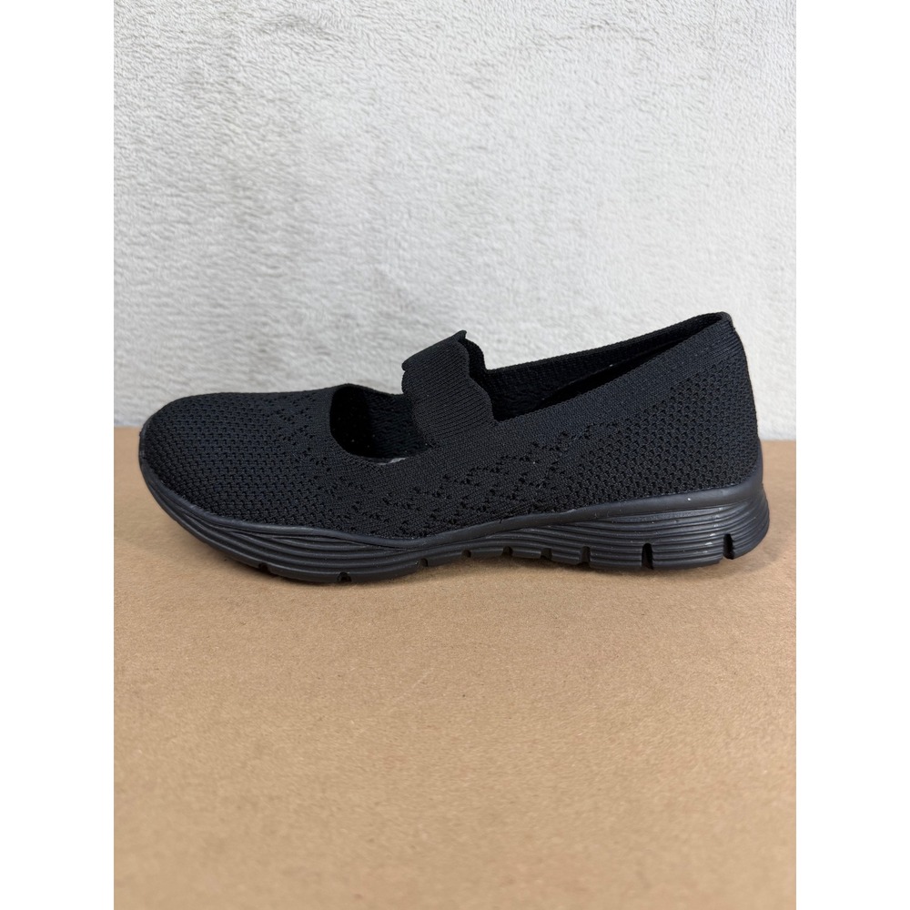 Skechers Seager Mary Jane Women 7.5 Black 49622 Knit Comfort Walking Shoes